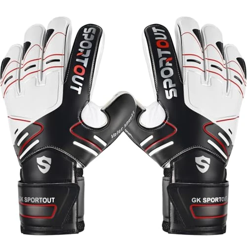 Sportout Youth&Adult Goalie Goalkeeper Gloves,Strong Grip for The Toughest Saves, with Finger Protect & 4+3MM Latex to Give Splendid Protection to Prevent Injuries,4 Colors (Rot, 1)