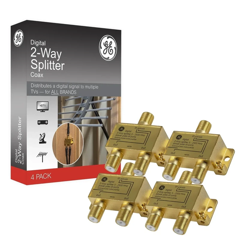 GE Digital 2-Way Coaxial Splitter 4-Pack - 2.5 GHz RG6, Gold Plated