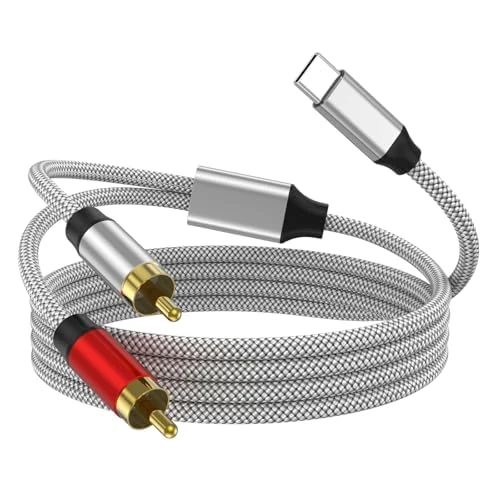 PPTVC USB-C to 2 RCA Audio Cable 15ft,Type-C RCA Cable 2rca Jack USB-C Audio Line for Xiaomi,LG,Home Theater Amplifier,DVD,