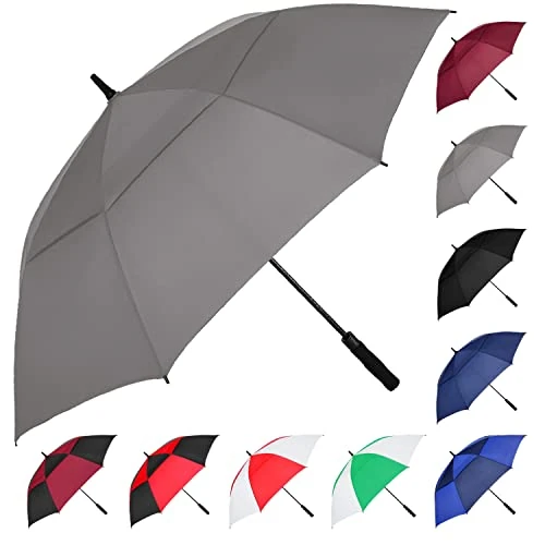 MRTLLOA Automatic Open Golf Umbrella, Extra-Large Oversized Double Canopy Vented Windproof Waterproof Stick Rain Golf Umbrellas for Men and Women (Grey, 54 inch)