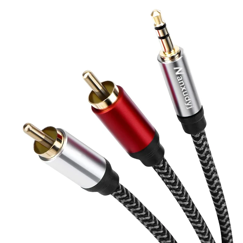 Nanxudyj 3.5mm to 2RCA Audio Cable 12ft,Nylon-Braided 3.5mm AUX to 2 RCA Audio Cable for Stereo Receiver Speaker Smartphone Tablet HDTV MP3 Player & More Stereo Cable Audiophiles Headphone 2RCA Cable