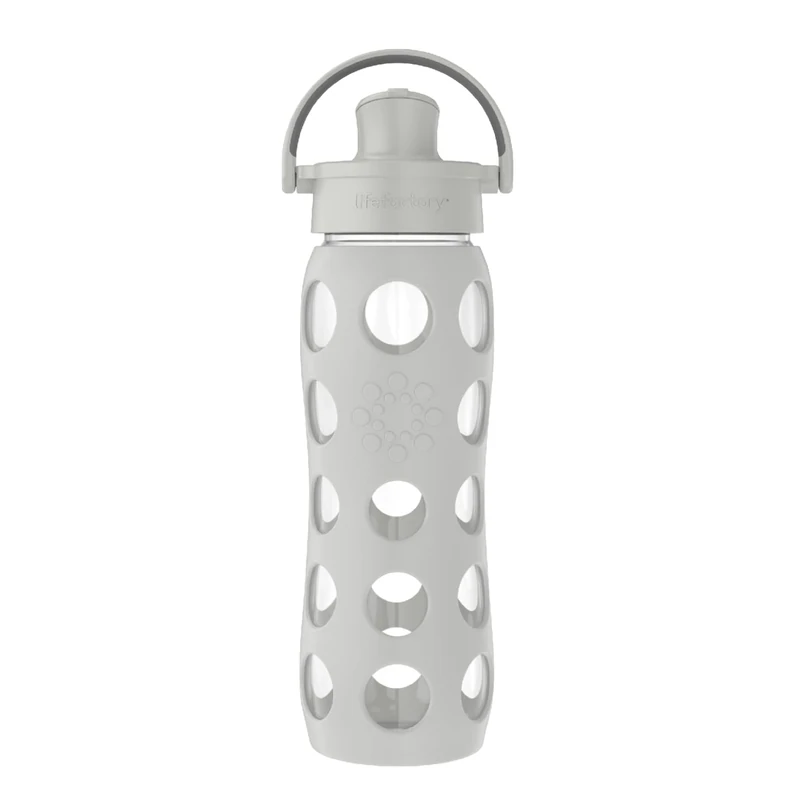 Lifefactory 16-Ounce Glass Water Bottle with Active Flip Cap and Protective Silicone Sleeve, Stone Gray