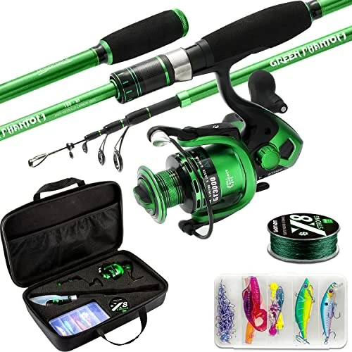 Ghosthorn Fishing Rod and Reel Combo Graphite Telescoping Fishing Pole Portable Travel Kit with Carrier Bag for Freshwater Fishing Gift for Men Women