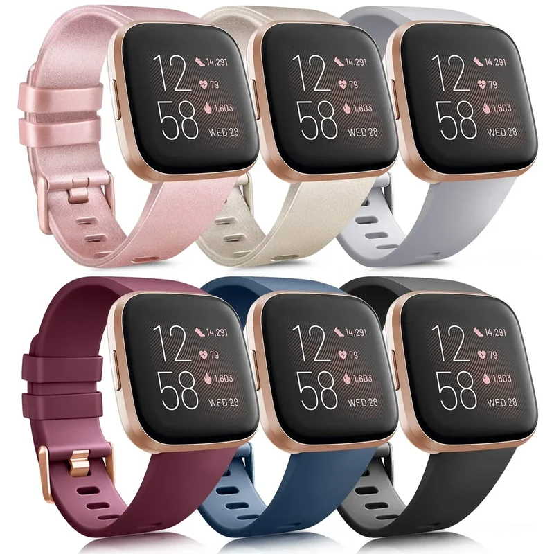 AK 6-Pack Soft Silicone Bands for Fitbit Versa 2, Lite & SE - Small