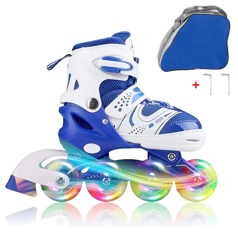 JIFAR Youth Children's Inline Skates for Kids, Adjustable Inlines Skates with Light Up Wheels for Girls Boys, Indoor&Outdoor Ice Skating Equipment Medium Size(2-5 US), Medium-blue
