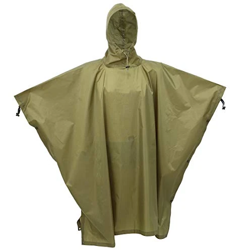 AUSCAMOTEK Rain Poncho Hooded Waterproof Camouflauge Raincoat for Hunting Hiking Camping Fishing Olive Green