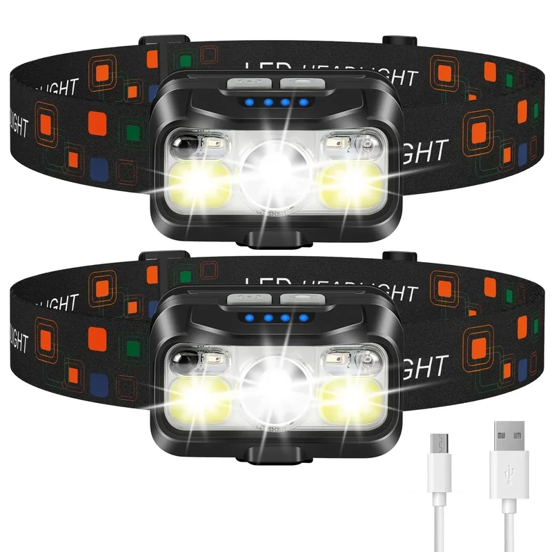 LHKNL Headlamp Rechargeable, Lumen Super Bright Motion Sensor Head Lamp Flashlight,2-Pack Waterproof LED Headlight with White Red Light,8 Modes Head Lights for Camping Cycling Running Fishing