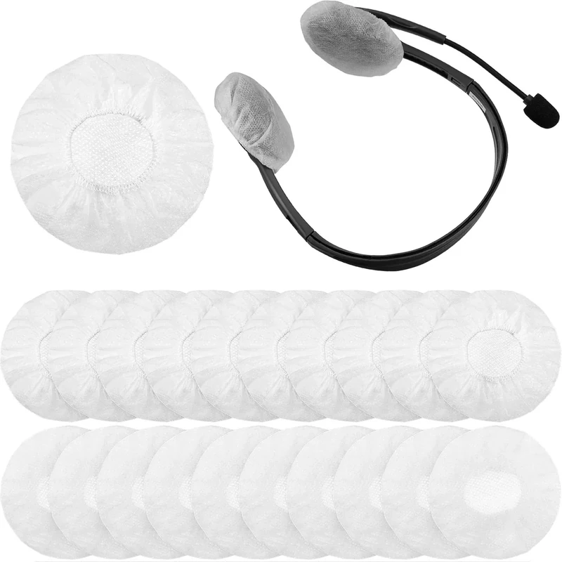 BBTO 100 Pieces Headphone Ear Covers Disposable Earphone Sanitary Non-Woven Stretch Earpad Covers Fit for Most on Ear Headphones(6.5 cm,White)