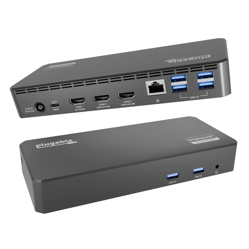 Plugable USB-C Docking Station - 100W PD, 3 HDMI (4K/1080p), 6 USB 3.0