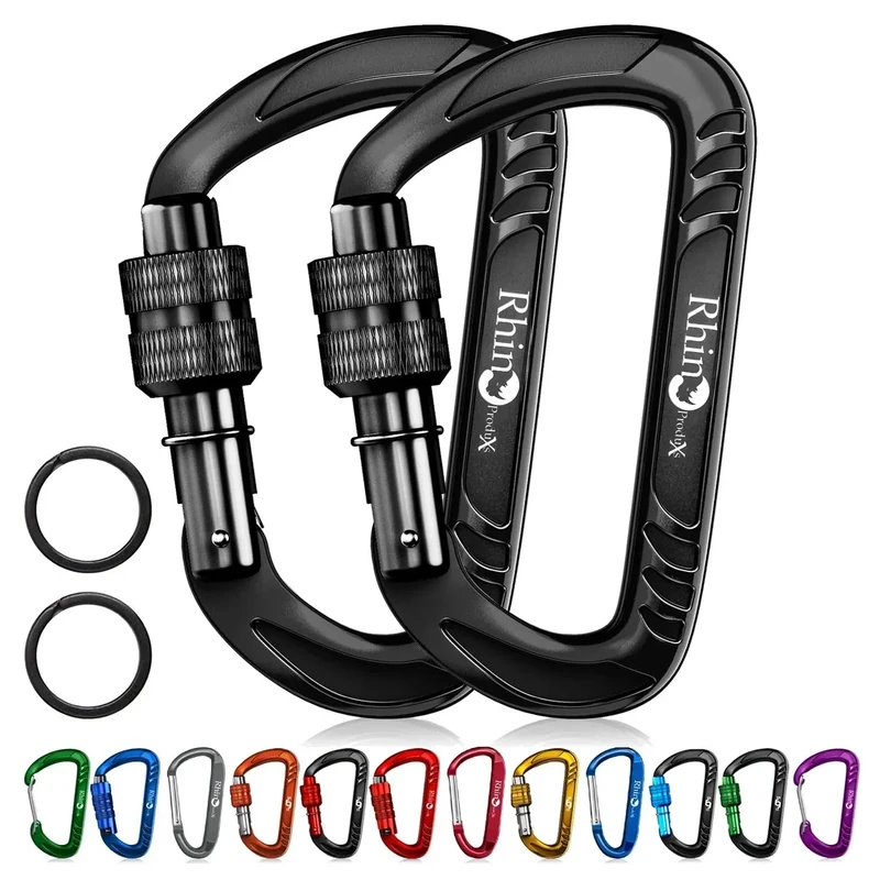 Rhino Produxs 12kN (2697 lbs) Heavy Duty Carabiner Clips, for Securing Pets, Outdoor, Camping, Hiking, Hammock, Dog Leash Harness, Keychains