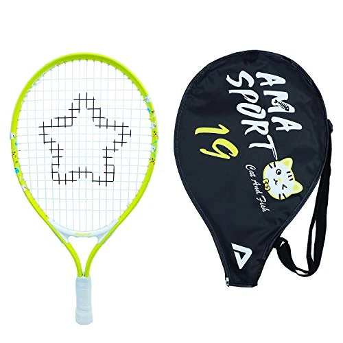 AMA SPORT Kids Tennis Racket for Junior Toddlers Starter Kit 19" Yellow for Youth Boy with Shoulder Strap Bag (Lime, 19")