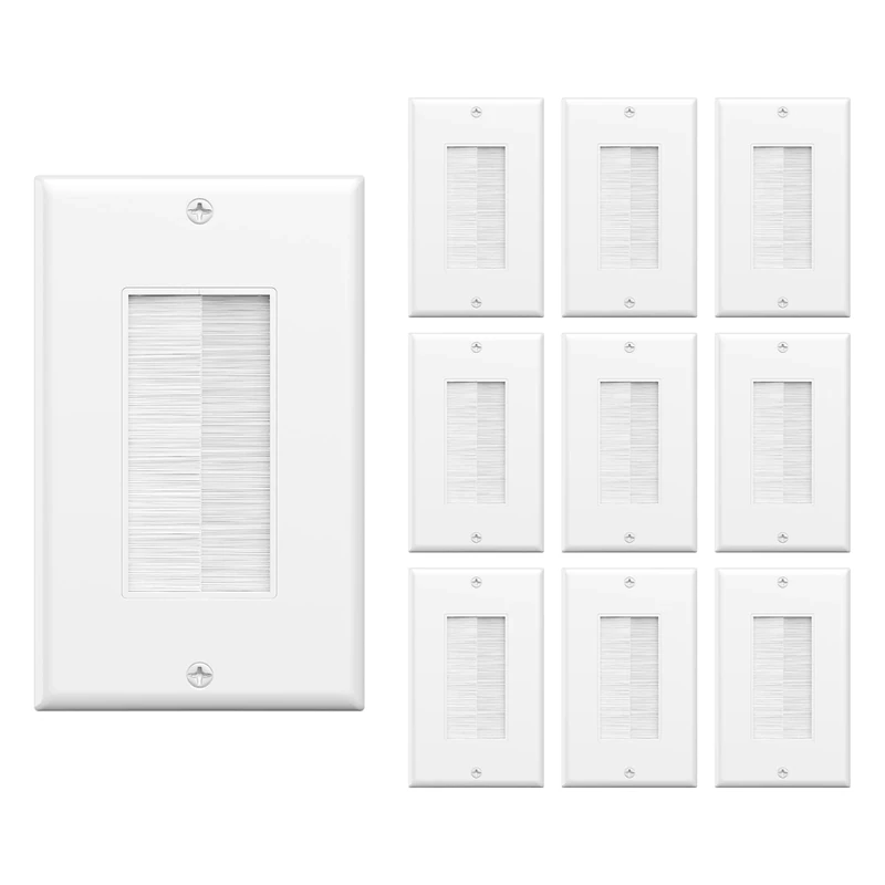 VCE Brush Wall Plate 10-Pack, Cable Pass Through Insert for Wires, Single Gang Cable Access Strap, Wall Socket for HDTV, HDMI, Home Theater Systems, White