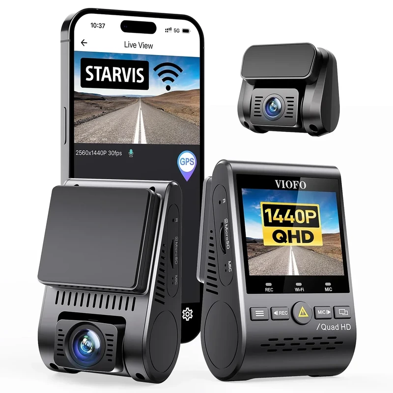VIOFO A129 Plus Duo Dual Dash Cam - 2K 60fps Front, 1080P Rear, Wi-Fi GPS, Parking & Motion Detection