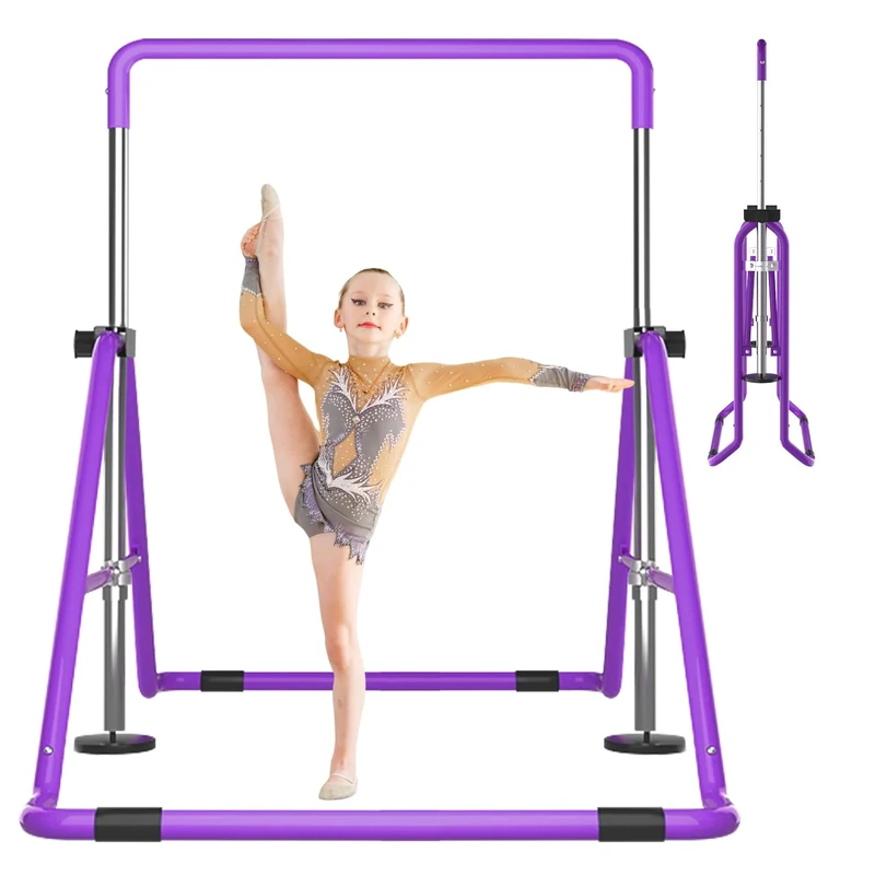 DOBESTS Gymnastics Bar with Rings, Adjustable Height Gymnastic Horizontal Bars, Kids Folding Expandable Gymnastic Training Kip Bar, Gymnastics Training Equipment for Home Gym Indoor Garden Outdoor