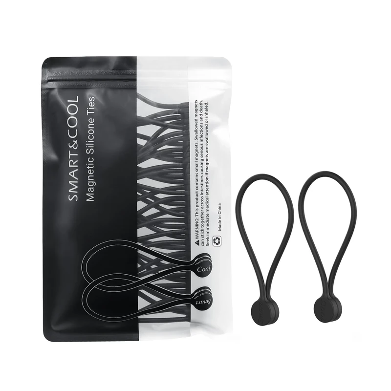 Smart&Cool Silicone Magnetic Cable Ties - 7.16in, 20 Pack Black