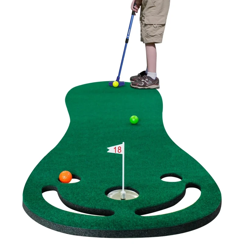 KOFULL Putting Green Mats Set - Indoor/Outdoor Golf Putting Practice or Golf Game with 78" x 24" Putting Mat, Adjustable Putter, 3 Balls, Training Aid Cup & Flags