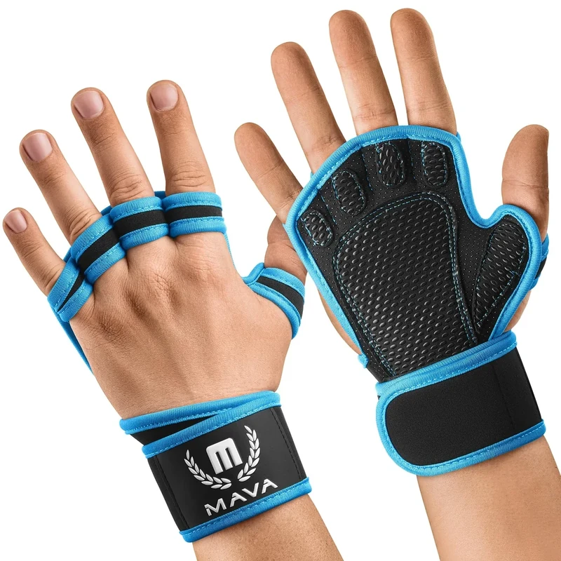 MAVA Open Gym Gloves for Men & Women; Padded Weight Lifting Gloves with Wrist Support for Comfort, Protection; Strong-Grip Fingerless Workout Gloves for Men & Women; Anti-Sweat Gym Accessories