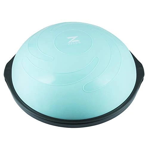 ZELUS 25in. Balance Ball | 1500lb Inflatable Half Exercise Ball Wobble Board Balance Trainer w Nonslip Base | Half Yoga Ball Strength Training Equipment w 2 Bands, Pump, Extra Ball Included (Teal)