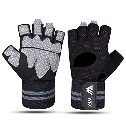 WESTWOOD FOX Weight Lifting Gloves for Men Women Gym Gloves with Wrist Wrap Support for Workout Training Exercise Fitness Hanging, Pull ups for Dumbbell, Cycling (Black, Large)