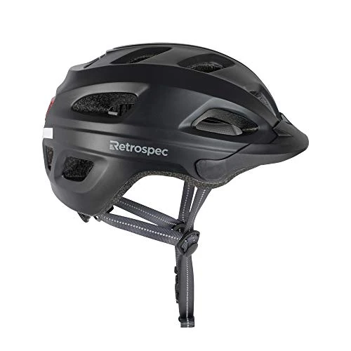 Retrospec cm-4 Bike Helmet with LED Safety Light Adjustable Dial and Removable Visor, Satin Black, 54cm-61cm