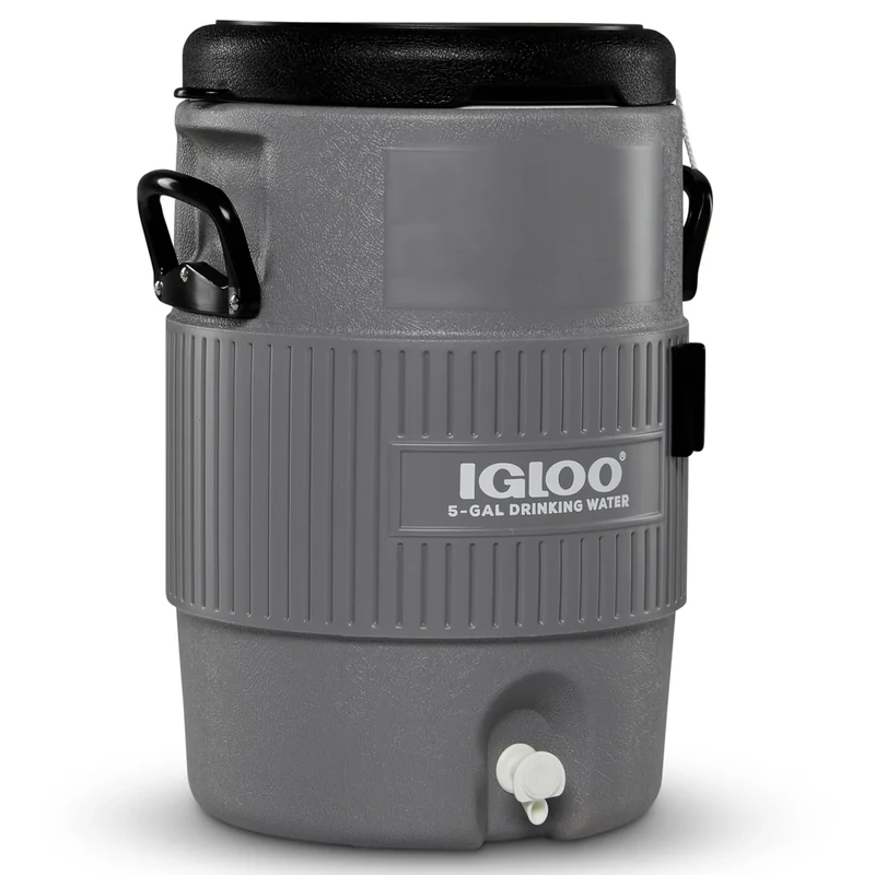 Igloo 5 Gallon Portable Sports Cooler Water Beverage Dispenser with Flat Seat Lid, Insulated Beverage Dispenser, Grey/Black