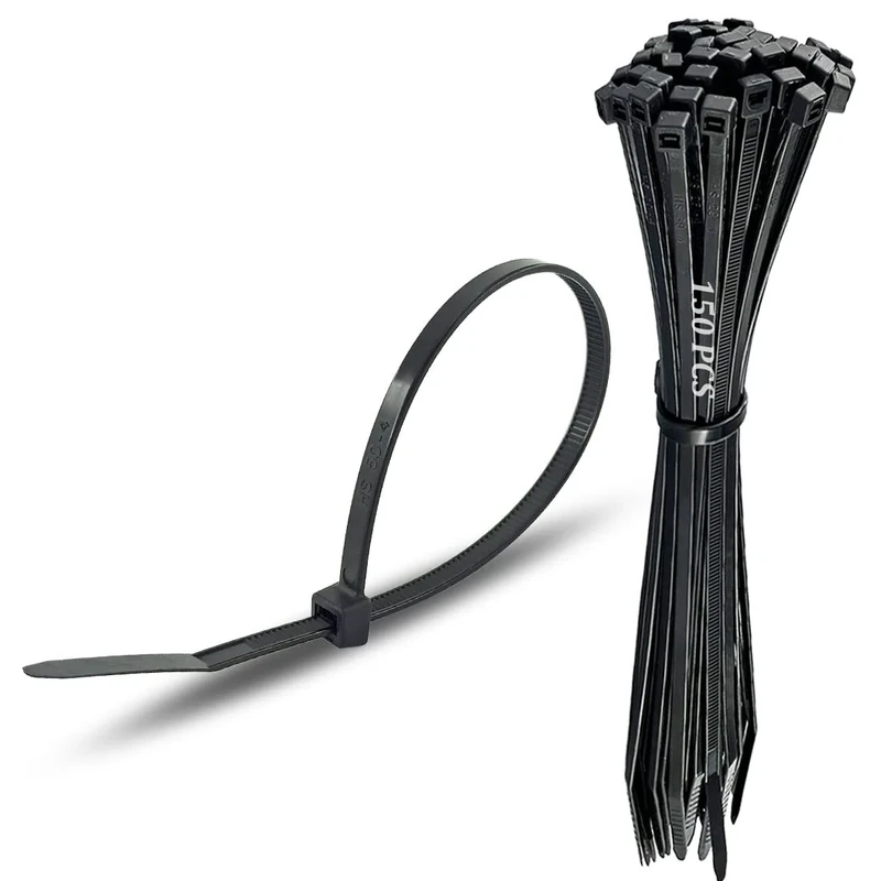 Wahsure 12" 150-Pack UV Nylon Zip Ties - 50lb Strength, Black