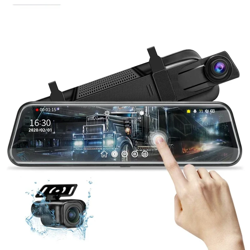 Jansite 10" Mirror Dash Cam - 1080P Night Vision, Touchscreen