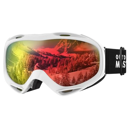 OutdoorMaster OTG Ski Goggles - Over Glasses Ski/Snowboard Goggles for Men, Women & Youth - 100% UV Protection (Panda Frame + VLT 14.2% Grey Lens with Full Revo Red)