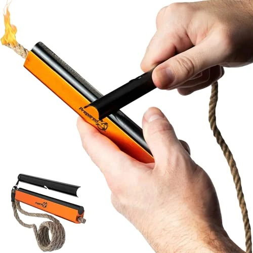 PREPARED4X Fire Starter Survival Tool – Ultimate All-in-one Ferro Rod, Flint and Steel, 36" Waterproof Tinder Wick Rope, Patented Fire Starter Kit – 6” x 1/2” Fire Steel (Large)