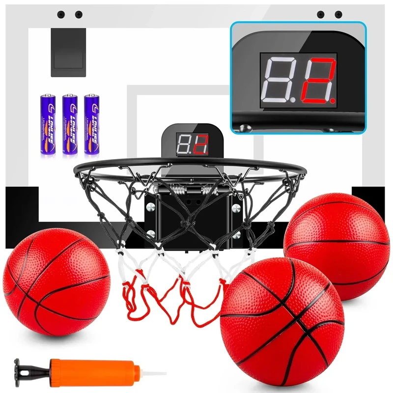 TREYWELL Indoor Basketball Hoop Boys Gifts for Teens and Adults Door Room Basketball Hoop Mini Hoop with Electronic Scoreboard, 3 Balls and Batteries Basketball Toys for 8 9 10 11 12