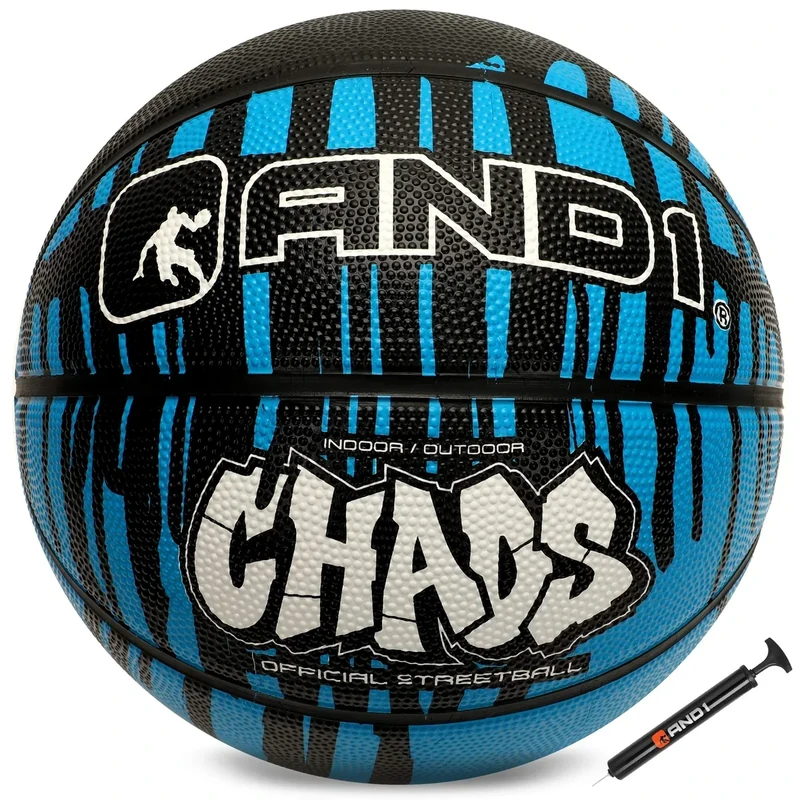 AND1 Rubber Basketball & Pump (Drip Collection)- Official Size 7 (29.5”) Streetball, Made for Indoor and Outdoor Basketball Games (Blue/Black)