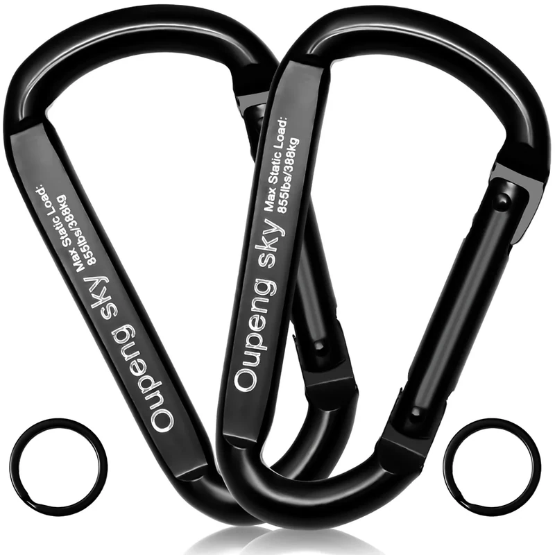 Carabiner Clip, 4 Pack, 855lbs，3" Iron Heavy Duty Caribeaners for Hammocks, Camping Accessories, Hiking, Keychains，Outdoors and Gym etc, Small Carabiners for Dog Leash, Harness and Key Ring, Black
