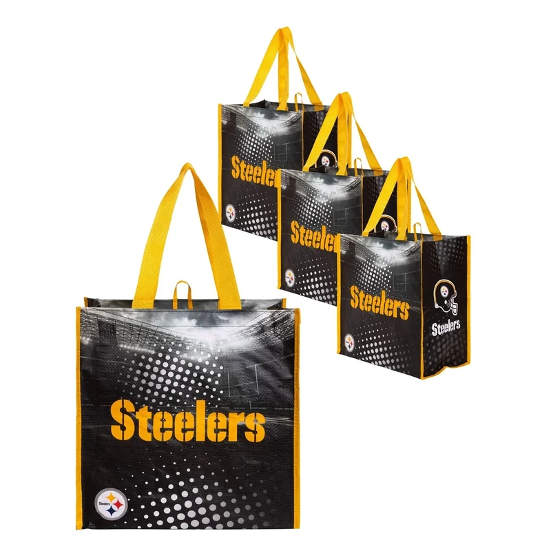 FOCO Pittsburgh Steelers NFL 4 Pack Reusable Shopping Bags, team color, one size