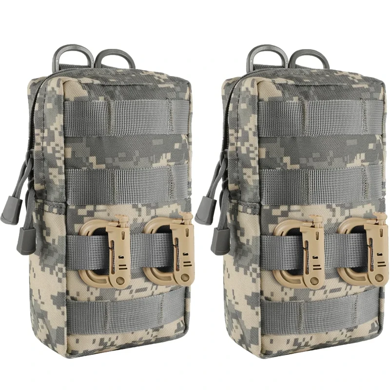 FRTKK 2 Pack Molle Pouches - Tactical Compact Water-Resistant EDC Pouch Small Utility Pouch Bags (Patch Included) (2 Pack-ACU 3)