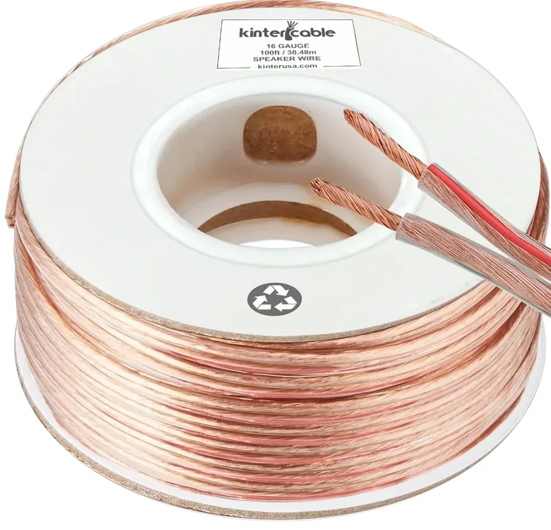 Kinter 100ft 16-Gauge 2-Conductor Speaker Wire - PVC Polarity Mark