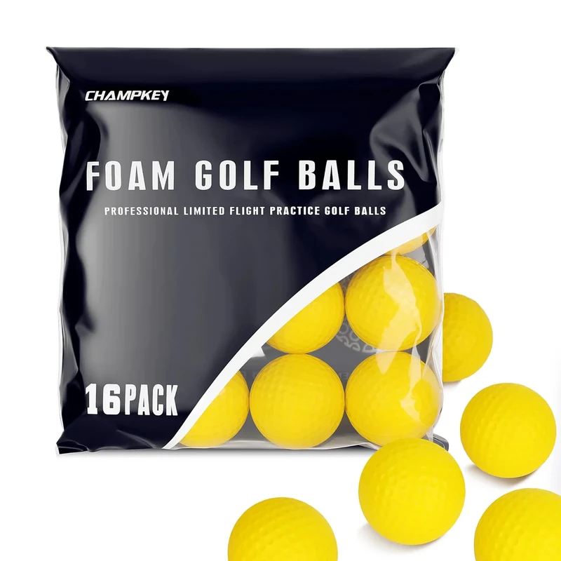 CHAMPKEY Practice Foam Golf Balls 16 or 32 Pack | Limited Flight Golf Balls | True Spin and Feel Training Golf Practice Balls（32 Pack）