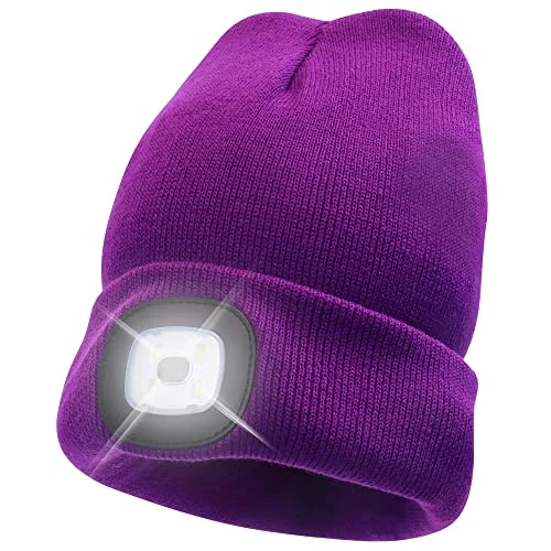 HEAD LIGHTZ Headlightz by Roq Innovation - Beanie with Light, Unisex LED Beanie Hat with Light Built in, Rechargeable, Plum