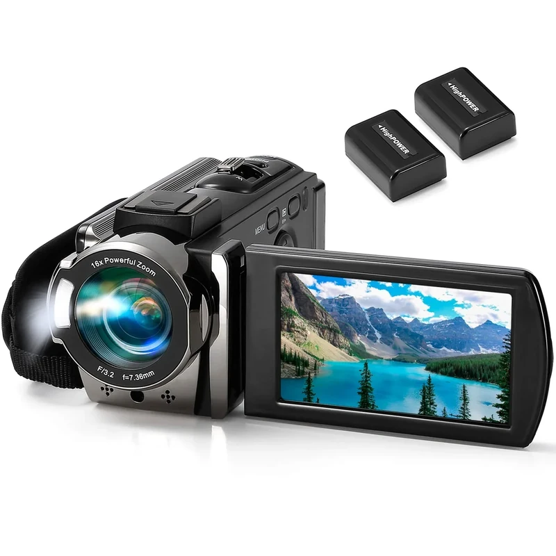 kimire 1080P Camcorder 24MP 3 Inch LCD 270 Rotation 2 Batteries