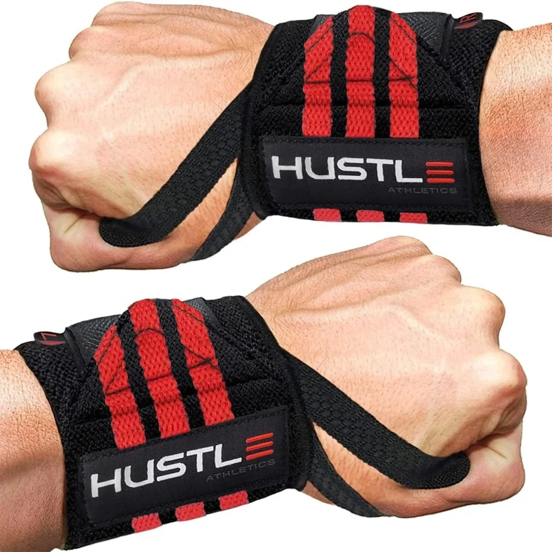 Hustle Athletics Wrist Wraps for Weightlifting - 18" & 12" Premium Wrist Support Weight Lifting Wraps to Lift Heavier & Train Harder - Heavy Duty Powerlifting & Bench Press Gym Straps for Men & Women