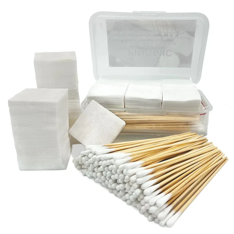 Gun Cleaning Supplies in Storage Box - Gun Cleaning Patches 300PCS and Long Cotton Swabs 200PCS, 6" Cotton Swabs, 2" x 2" Lint Free Cloth Fit Most Caliber Firearms .30/.38 Cal/ 9 mm