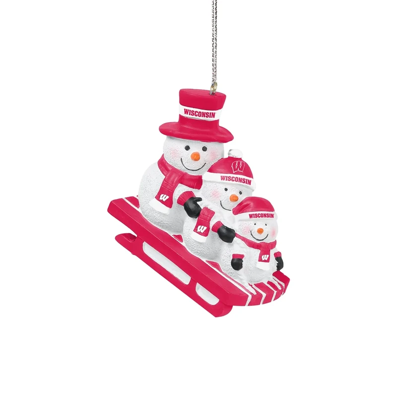 FOCO Wisconsin Badgers NCAA Sledding Snowmen Ornament