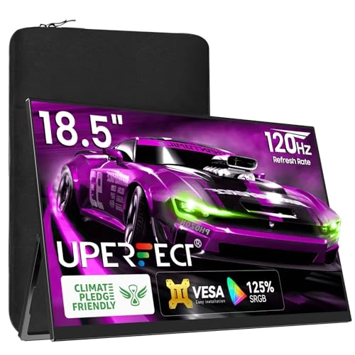 UPERFECT Portable Monitor 18.5 inch 120HZ 125% sRGB 1080P w/VESA & Stand, Large Portable Monitor FreeSync IPS HDR Gaming Display, HDMI USB C Travel Second Screen for Laptop MacBook
