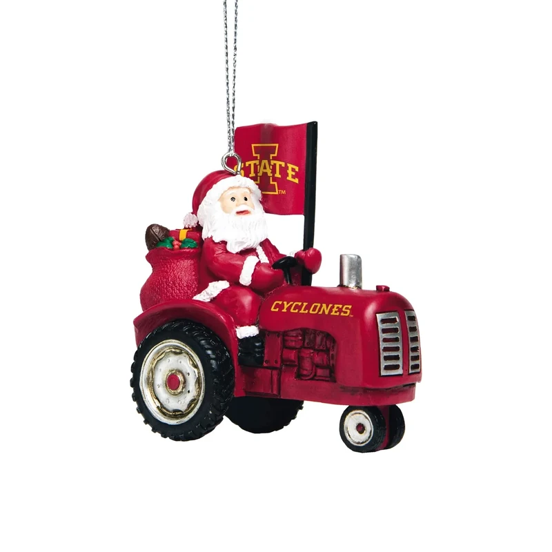 FOCO Iowa State Cyclones NCAA Santa Riding Tractor Ornament, team color, one size (RONCSNTARDT)