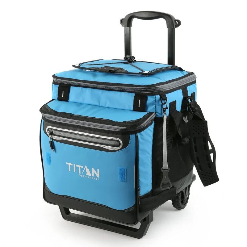 Titan by Arctic Zone Deep Freeze Wheeled Cooler - 60 Can Rolling Cooler with Deep Freeze Insulation and Detachable All-Terrain Cart with Wheels - Process Blue