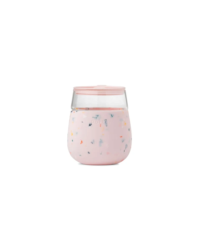 W&P Porter Wine Cocktail Glass w/Protective Silicone Sleeve Terrazzo Blush 15 Ounces On-the-Go Reusable Portable Dishwasher Safe