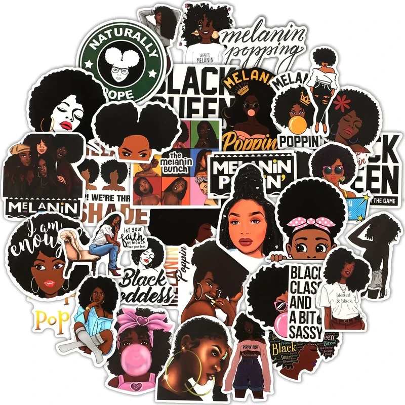 Zonon 100 Pieces Melanin Stickers Black Girl Pop Singer Laptop Decal for Computer Water Bottles Skateboard Graffiti Patches, Trendy Waterproof Vinyl Stickers for Teens(Stylish) - Image 1