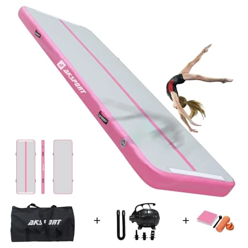 AKSPORT 8in Air Block Tumble Track Gymnastics Inflatable Tumbling Mat with Electric Air Pump