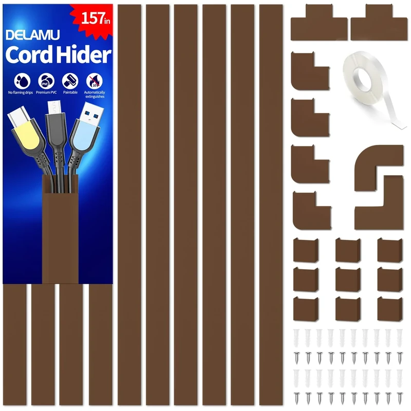 Delamu 157in Paintable Wire Hider - Cable Raceway for Wall TV