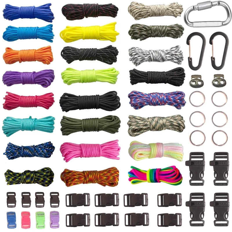 GeGeDa Paracord,Paracord 550 Combo Crafting Kits with 5 Types Buckles,20 Feet Each Paracord Rope (Light Rainbow Set 200feet) (JIP-Set)