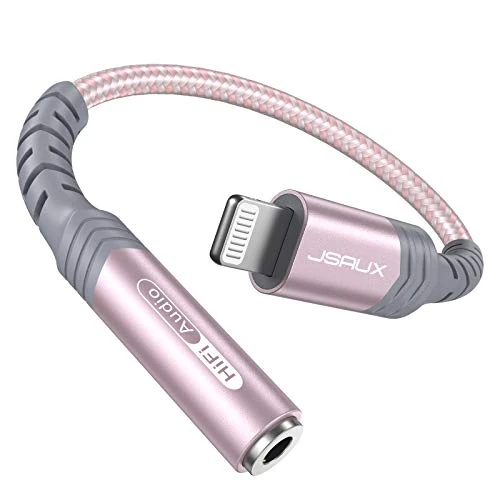 JSAUX Lightning to 3.5mm Adapter for iPhone - MFi Certified Pink